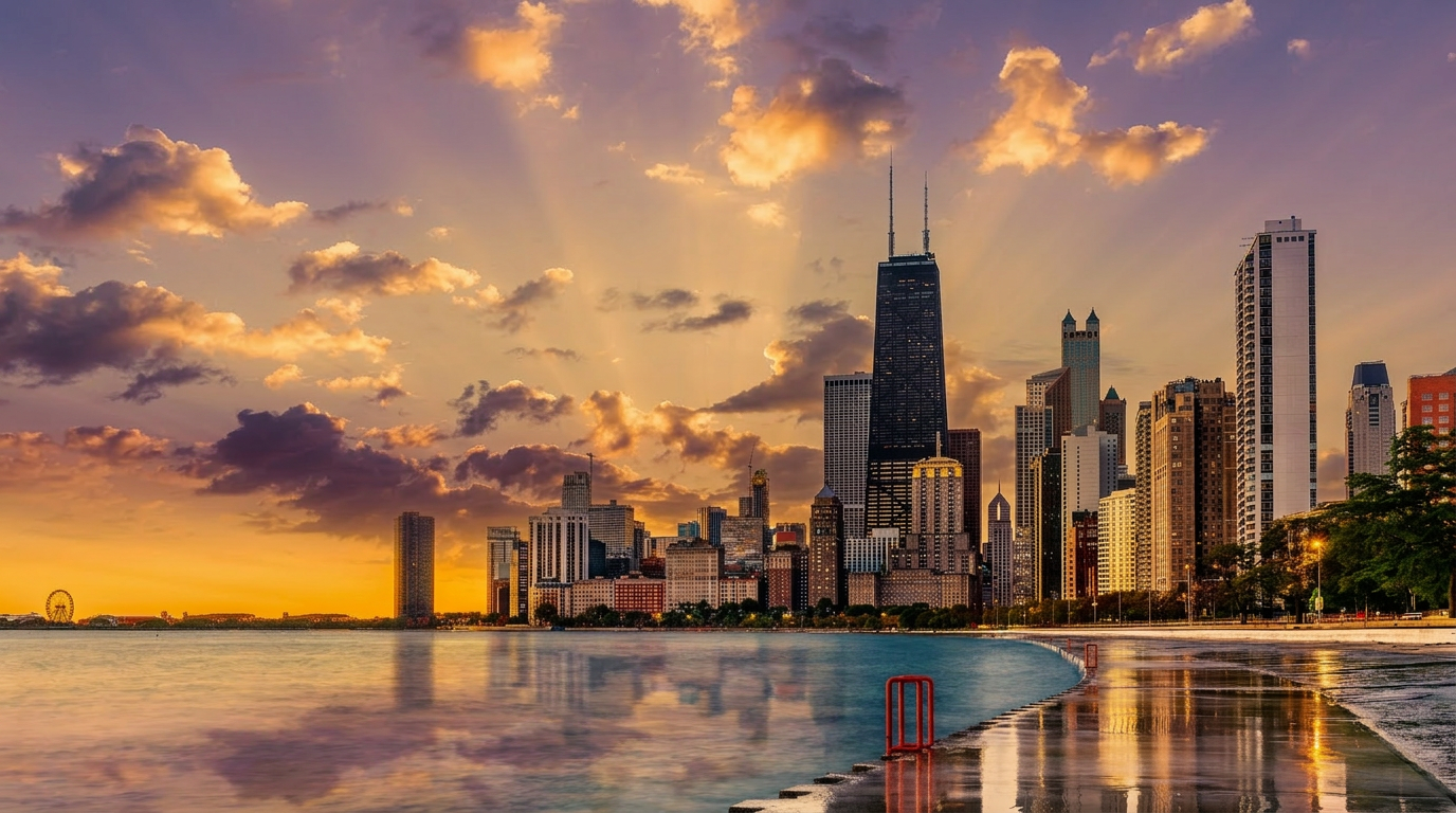 Chicago skyline at golden hour